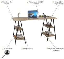 Mesa Escrivaninha Cavalete 150cm Estilo Industrial Prisma C08 Carvalho