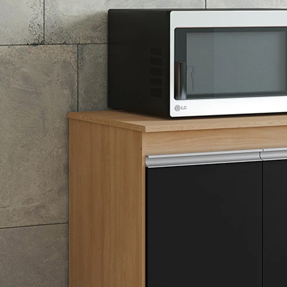 Balcão Cozinha com Tampo 100cm 3 Gavetas Leticia Amêndoa/Preto A01 - D'Rossi
