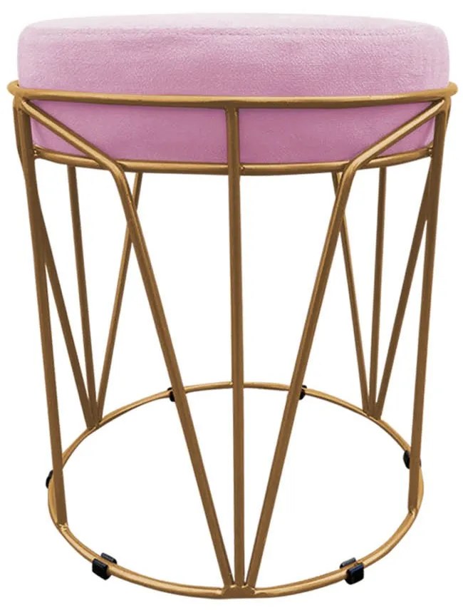 Puff Multiuso com Mesa Babu 2 em 1 Suede Base Dourado D'Rossi - Rosa Bebê