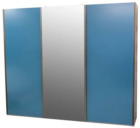 Roupeiro Veneto 3 Portas MDF cor Olmo e Azul com 1 Porta Espelhada 275 cm - 73029 Sun House