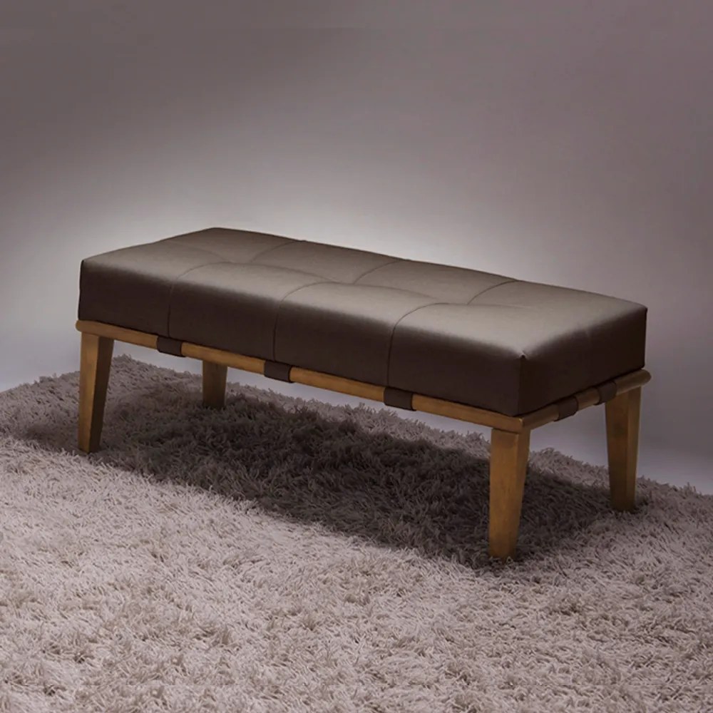 Puff Decorativo 100cm Martínez Linho Pés Madeira Marrom/Natural G62 - Gran Belo