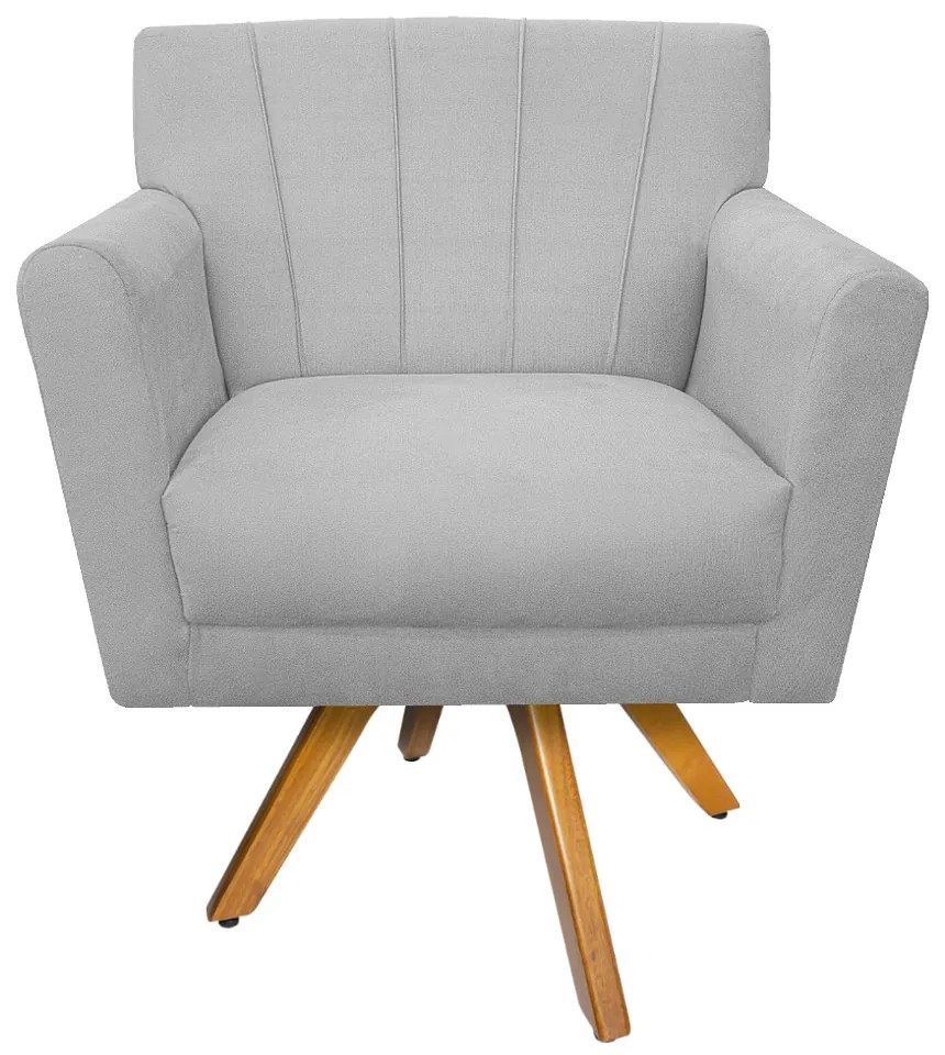 Poltrona Laura Base Giratória de Madeira Suede Branco - ADJ Decor