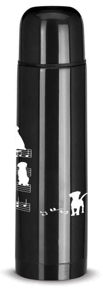 Garrafa Térmica 500ml Cachorro Musical Cromado Água Café Chá - Preto