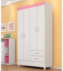 Guarda Roupa Flex 4 Portas 2 Gavetas Astro D02 Branco/Rosa/Branco - Mp