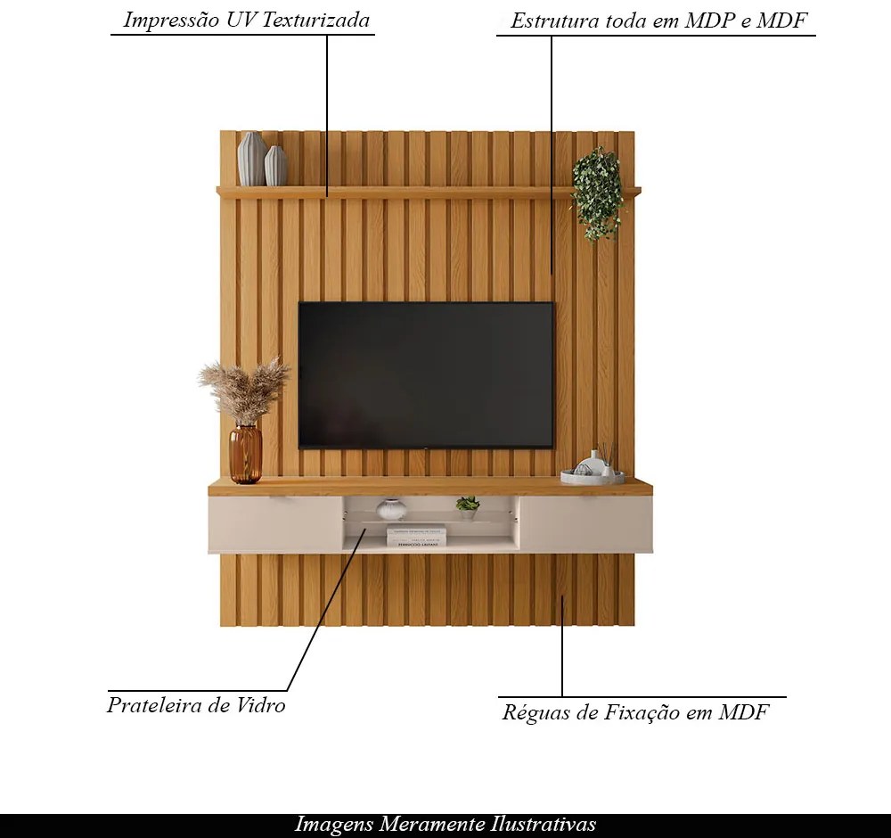 Painel Suspenso Ripado 1.8 Voi MDP/MDF Cinamomo Mel G26 - Gran Belo