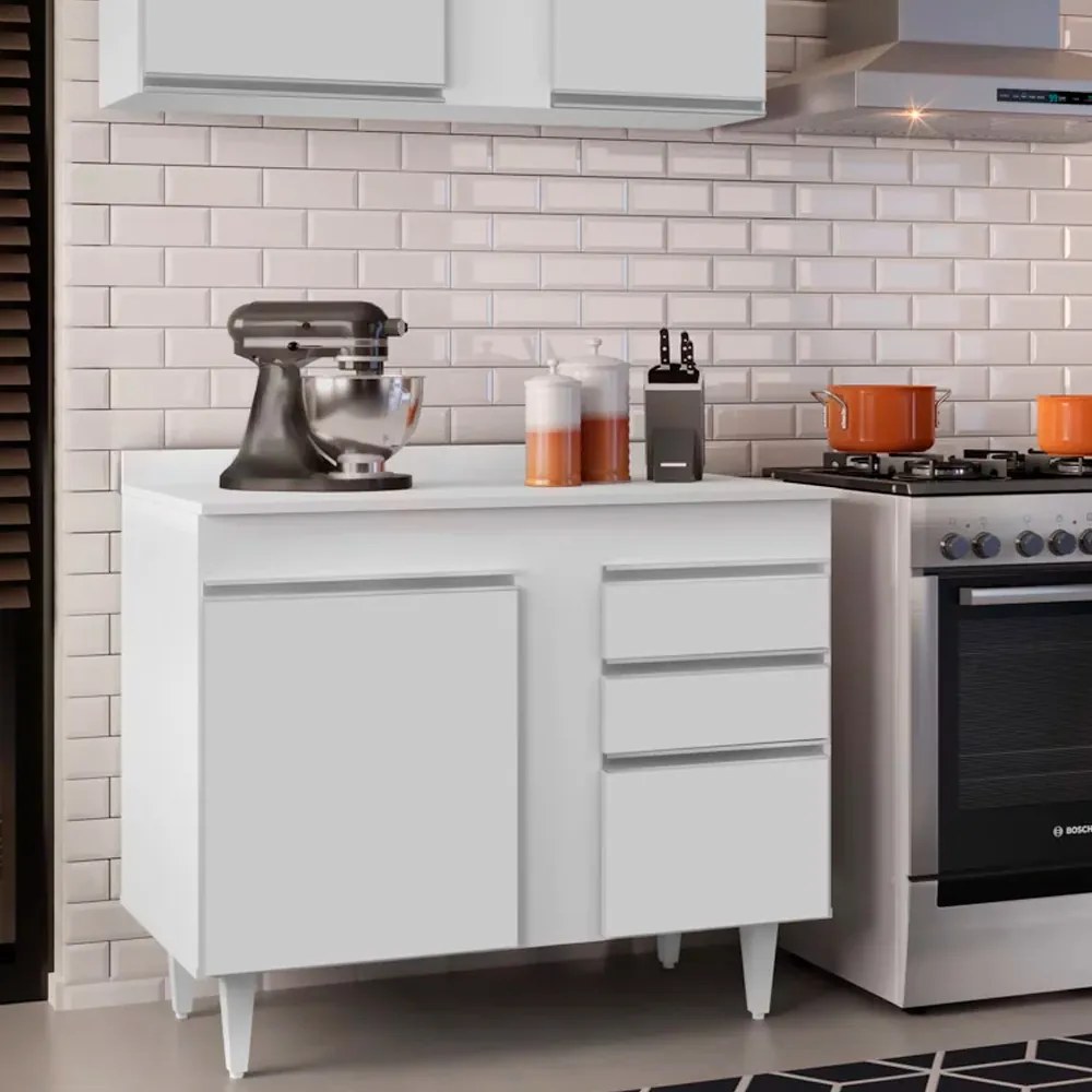 Balcão de Cozinha Lavanderia com Tampo 02 Gavetas Bia 100 cm L06 - D'Rossi - Branco