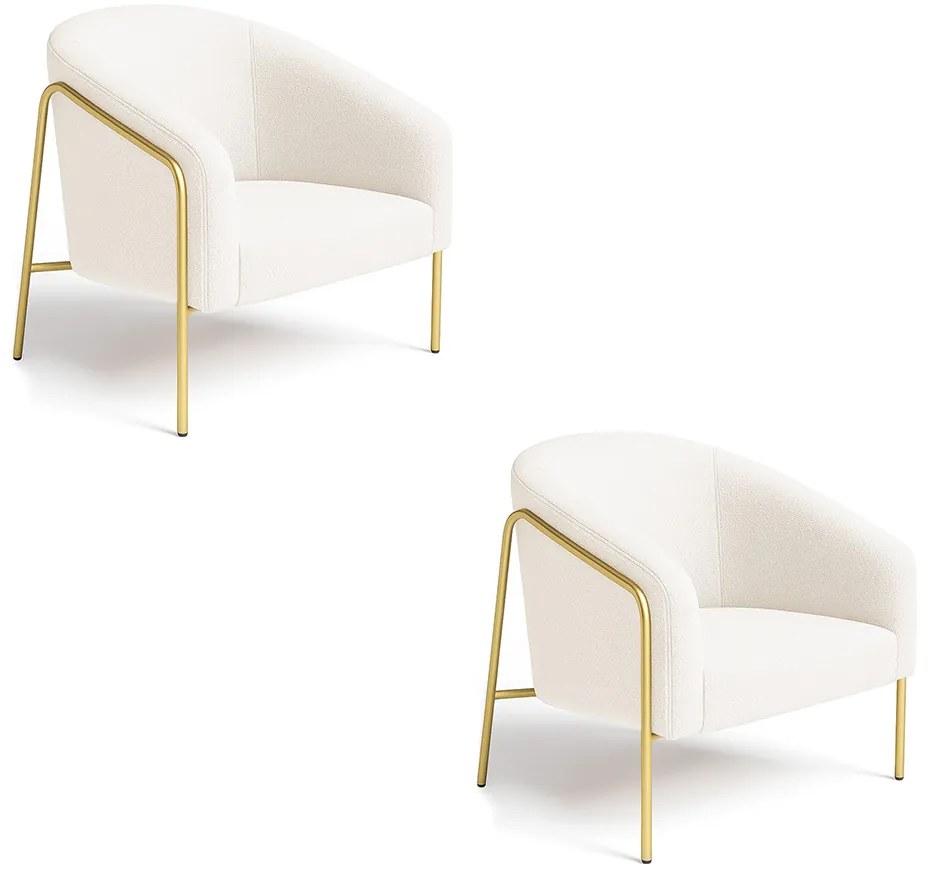 Poltrona Sala Industrial Alta Dourado Kit 2 Stella Bouclê D03 - D'Rossi - Off White