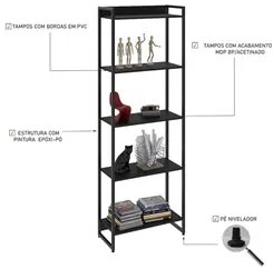 Estante Livreiro Dynamica Industrial 60cm 5 Prateleiras C08 Preto Ônix