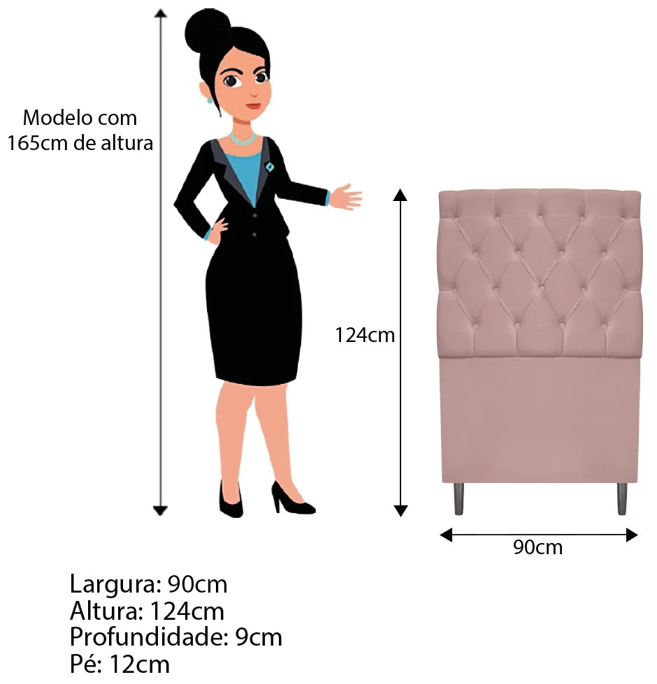 Cabeceira Estofada Liverpool 90 cm Solteiro Suede Rosê - ADJ Decor
