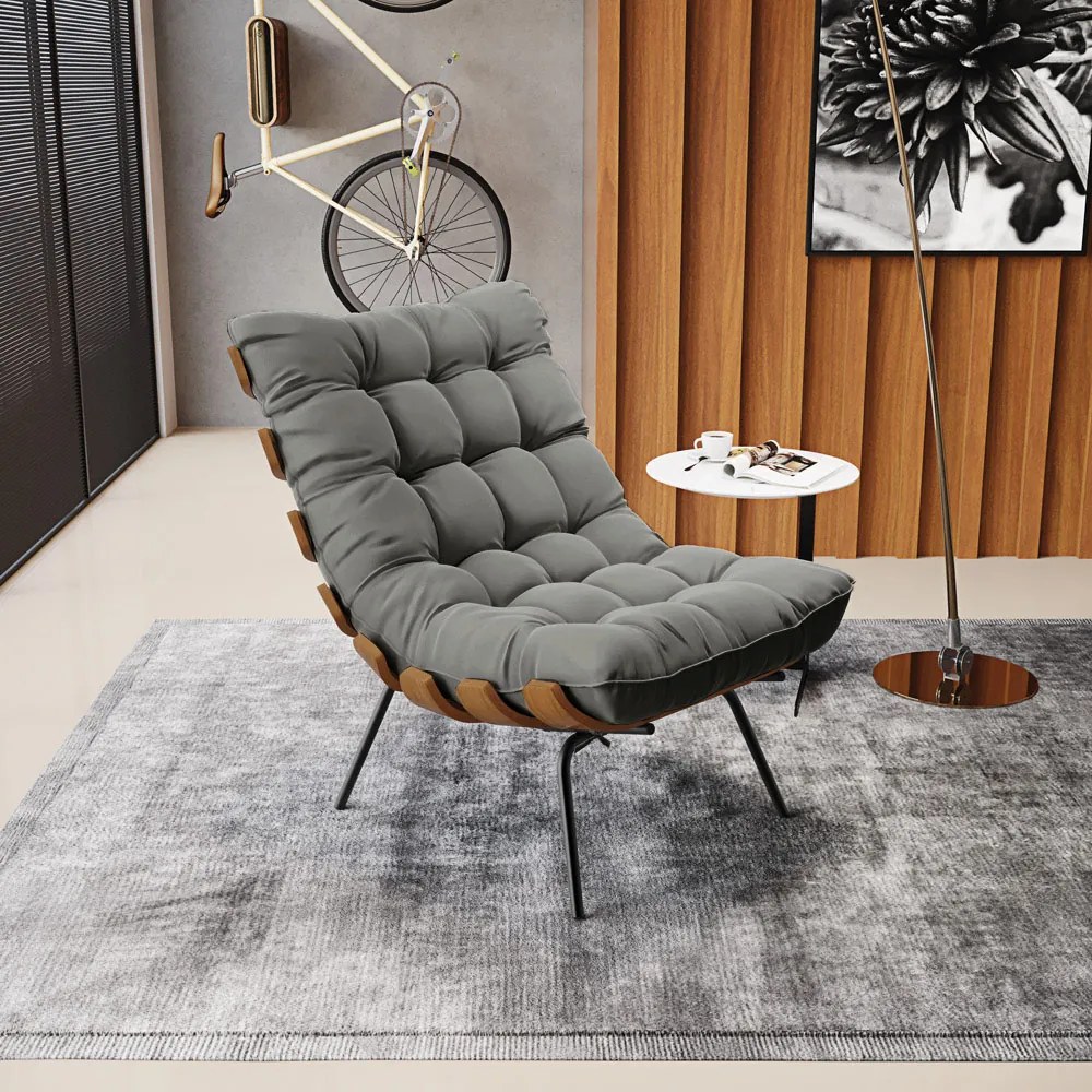 Poltrona Costela Suede Base Metálica Preto M11 - D'Rossi - Grafite