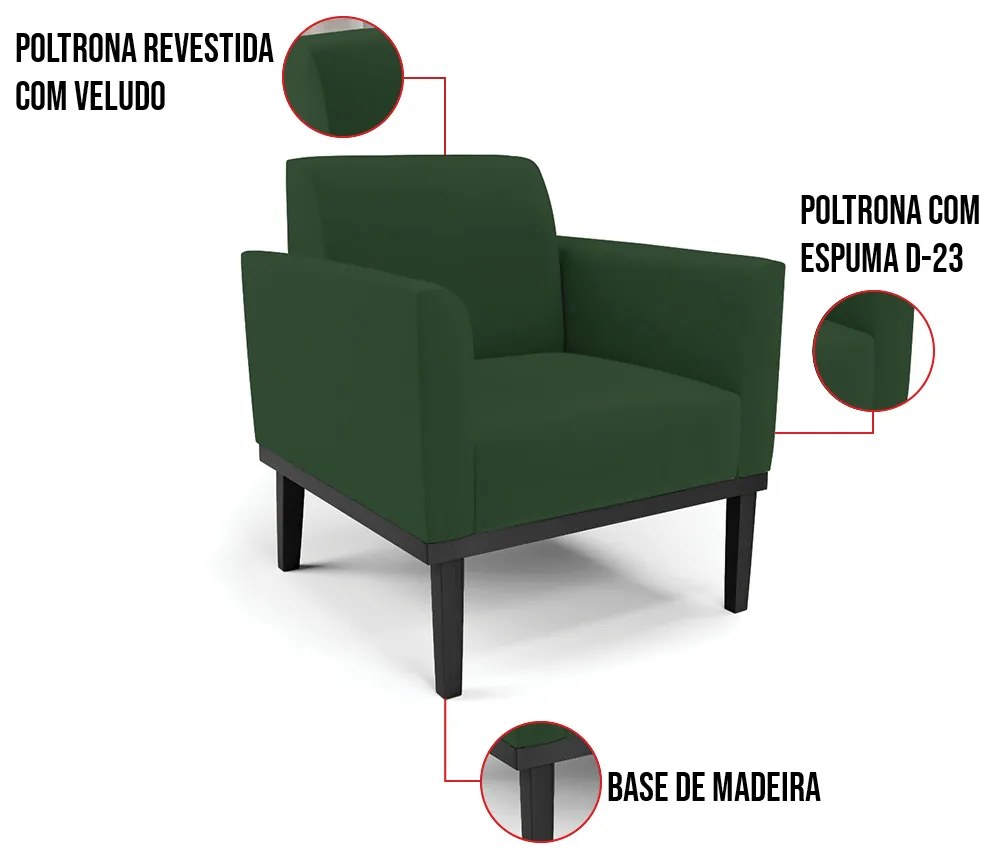 Poltrona Base de Madeira Fixa Preto Marisa Veludo D03 - D'Rossi - Verde