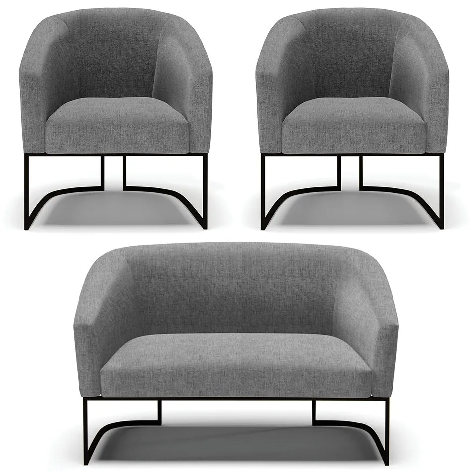 Namoradeira e 2 Poltronas Industrial Preto Stella Linho D03 - D'Rossi  - A26 Gafite