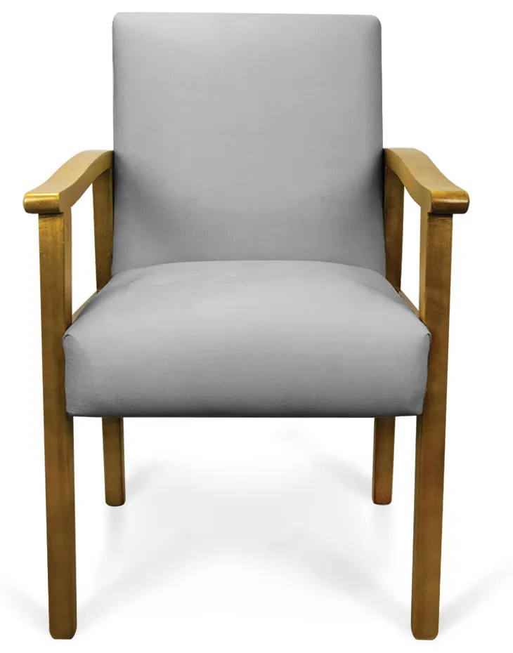 Poltrona Eloisa Suede Cinza Base de Madeira Castanho