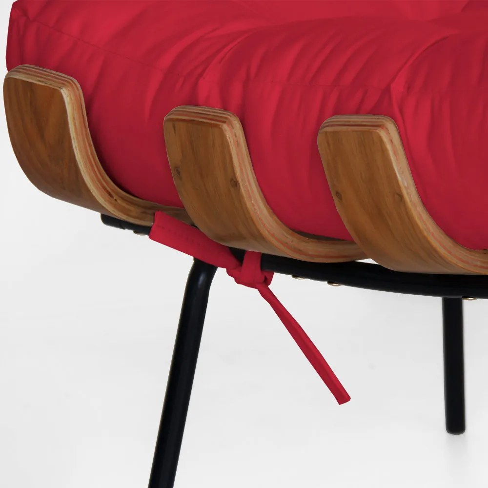Puff Decorativo Sala de Estar Costela Rib Suede Vermelho