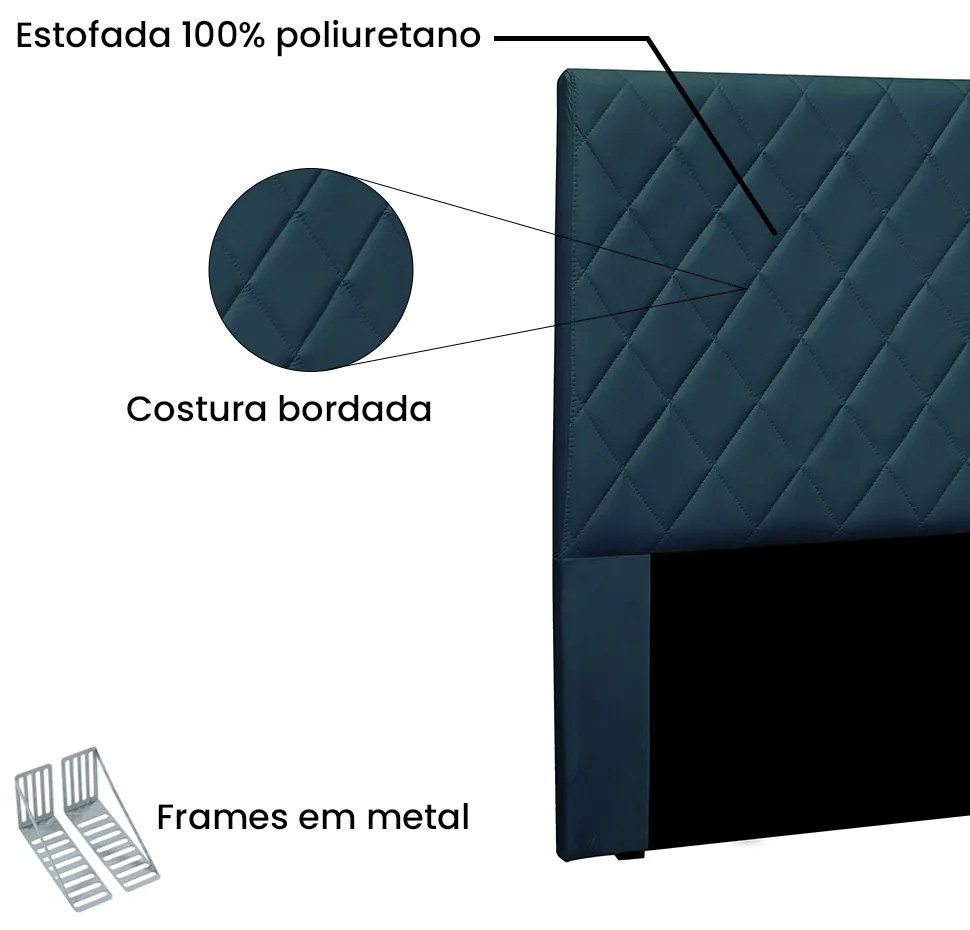 Cabeceira Cama Box Casal 140 cm Dubai Veludo S04 - D'Rossi - Azul Marinho