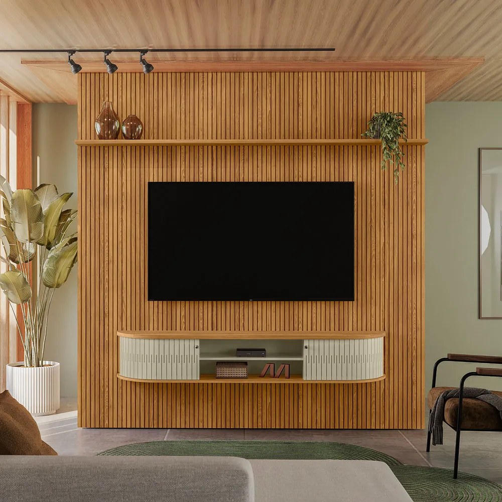 Painel TV 75 Pol 238cm Kalven e Bancada Suspensa Aurenzo Cumaru/Opala M20 - D'Rossi