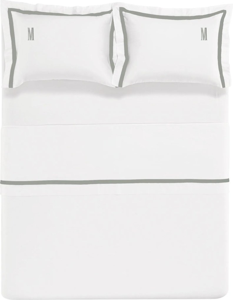 Jogo de Cama Trussardi Cetim 300 Fios Vercelli Branco e Pistacchio - Queen  Queen