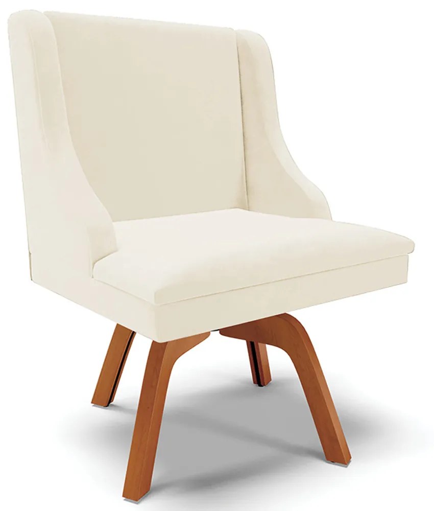 Cadeira Decorativa Sala de Jantar Base Giratória de Madeira Firenze Veludo Bege/Natural G19 - Gran Belo