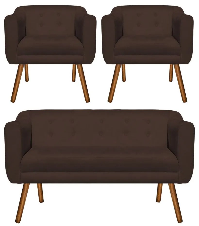 KIT 01 NAMORADEIRA E 02 POLTRONAS JULIA  - Marrom