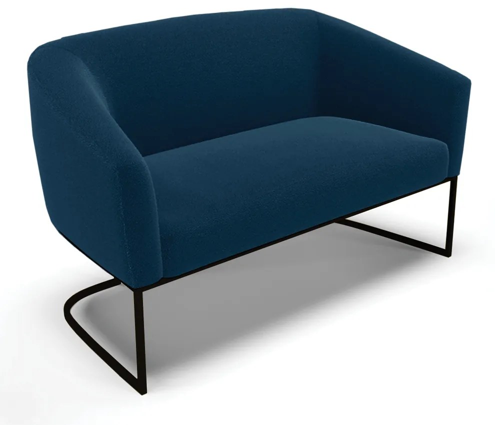 Sofá 2 Lugares Namoradeira Industrial Preto Stella Bouclê Azul D03 - D'Rossi