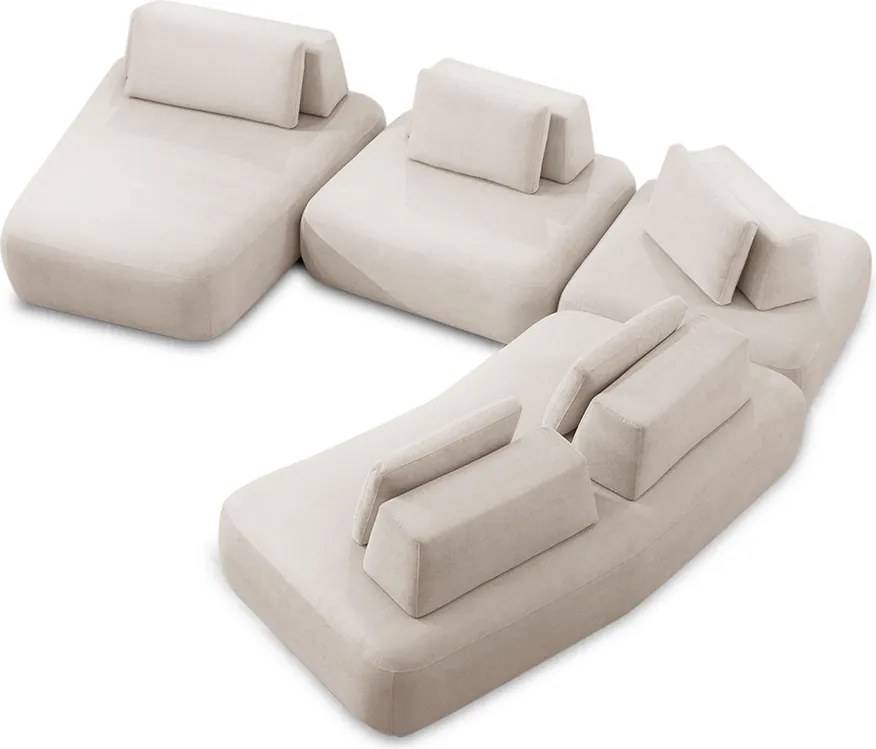 Sofá Sala de Estar Modulado Design Moderno 555cm Pés de Madeira Appa Veludo Bege G93 - Gran Belo