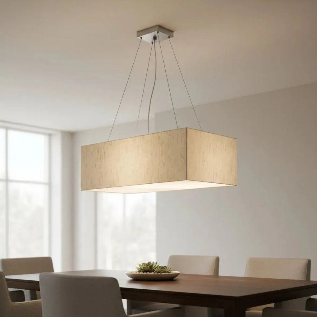 Lustre Pendente Retangular Md-4372 Cúpula em Tecido 60x40cm Linho Bege