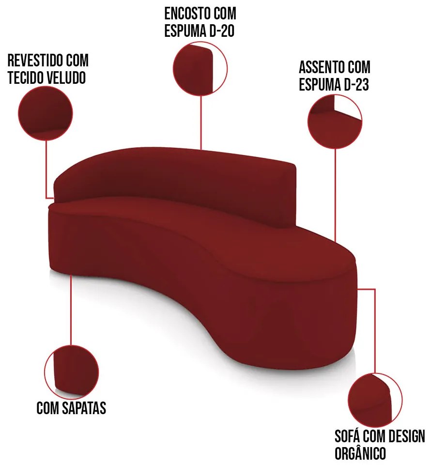 Sofá 4 Lugares Orgânico 220cm Morgan e 2 Poltronas Lua Veludo Marsala D03 - D'Rossi