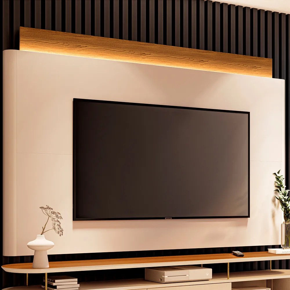 Painel Decorativo c/LED Majestade para TV até 85 Polegadas Off White/Cinamomo G26 - Gran Belo