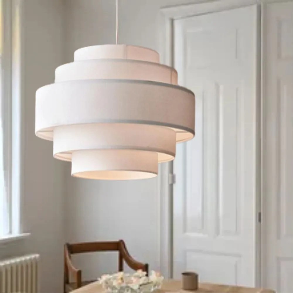 Lustre Pendente Vivare Md-4391 Cúpula em Tecido Branca - Bivolt