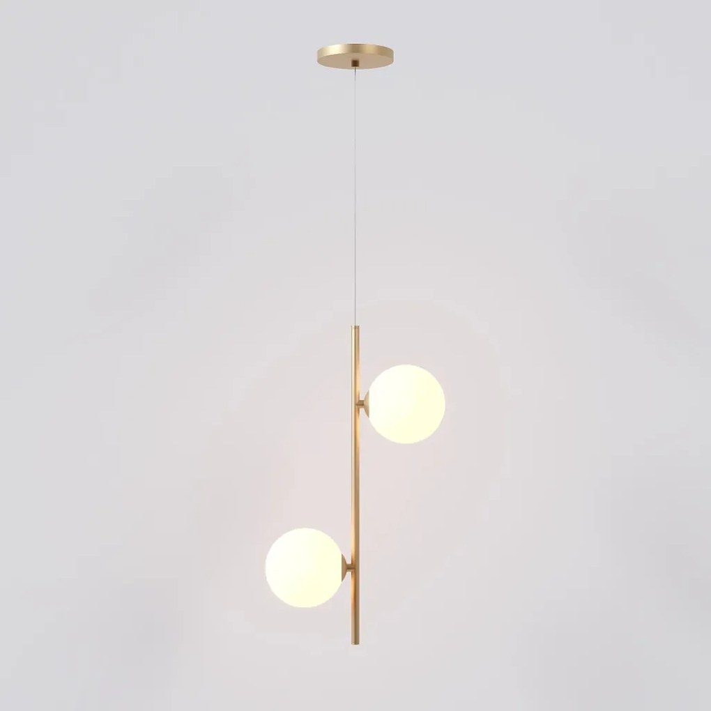 Pendente Vertical Slim Jabuticaba 10X23,5X48,5Cm Aluminio E 2X Globo Ø... (CHAMPANHE, FOSCO)