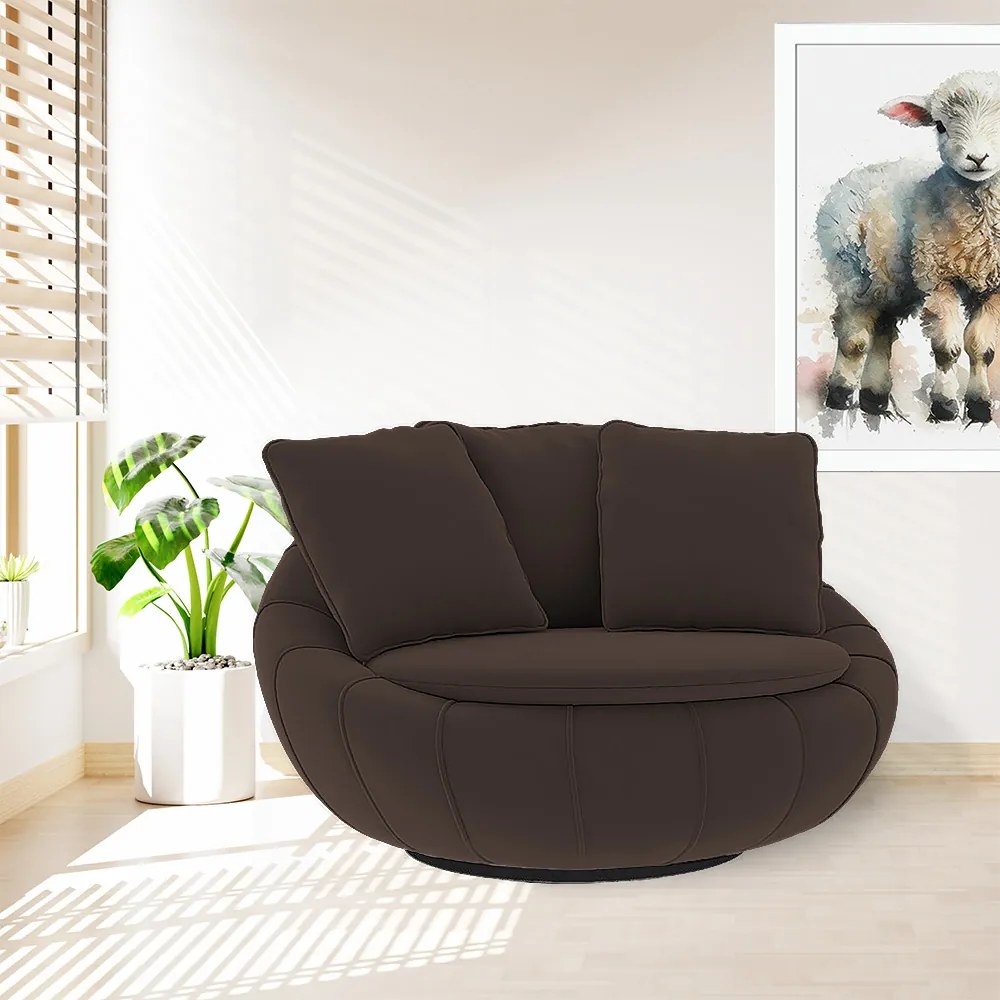 Poltrona Decorativa Redonda Giratória Glória Veludo Marrom - Sheep Estofados - Veludo Marrom