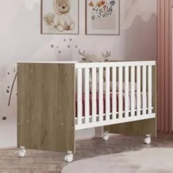 Berço Reto Para Colchão 130x60 Com Rodízios Doce Sonho Carvalho/Branco