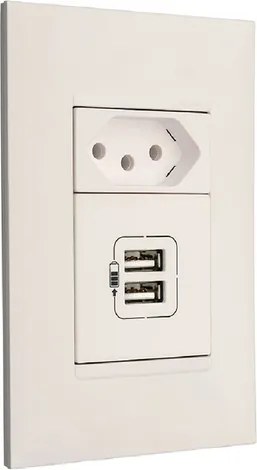 Conjunto Tomada 2P+T E Carregador Usb Branco Pial Plus+