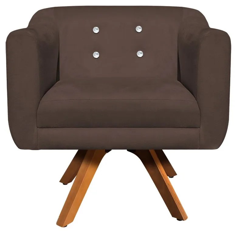 Kit 01 Namoradeira e 02 Poltronas Giratória Julia Suede com Strass Base Madeira MM30 D01 - D'Rossi - Marrom