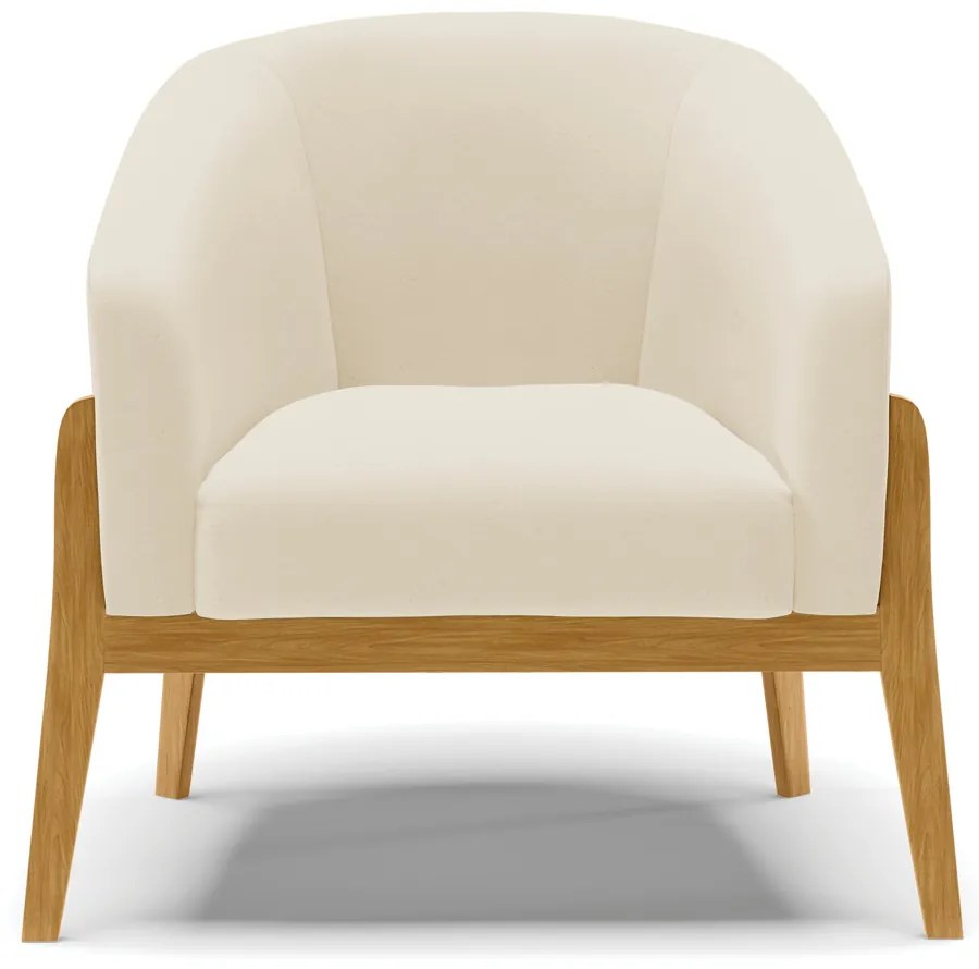 Poltrona Decorativa Base de Madeira Stella Linho Bege D03 - D'Rossi