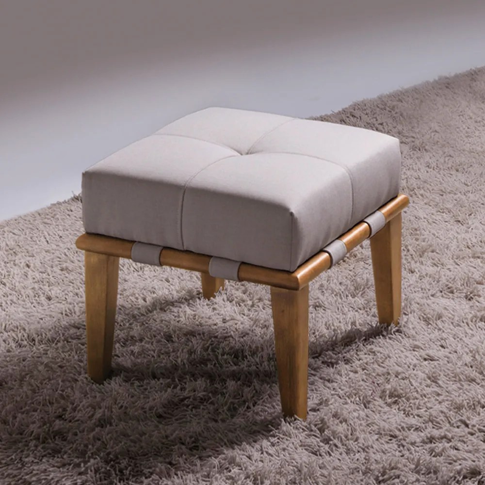 Puff Decorativo 45cm Martínez Linho Pés Madeira Bege/Natural G62 - Gran Belo