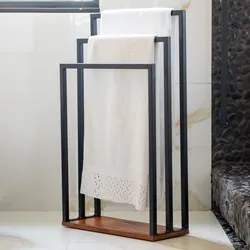 Toalheiro de Chão para Banheiro Glam Base de Madeira D09 Preto - Mpoze