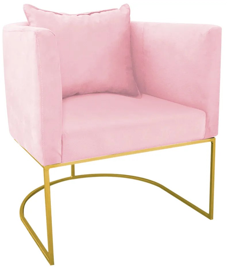 Poltrona Paola Suede Base Metálica Dourado D03 - D'Rossi Bege - Rosa Bebê