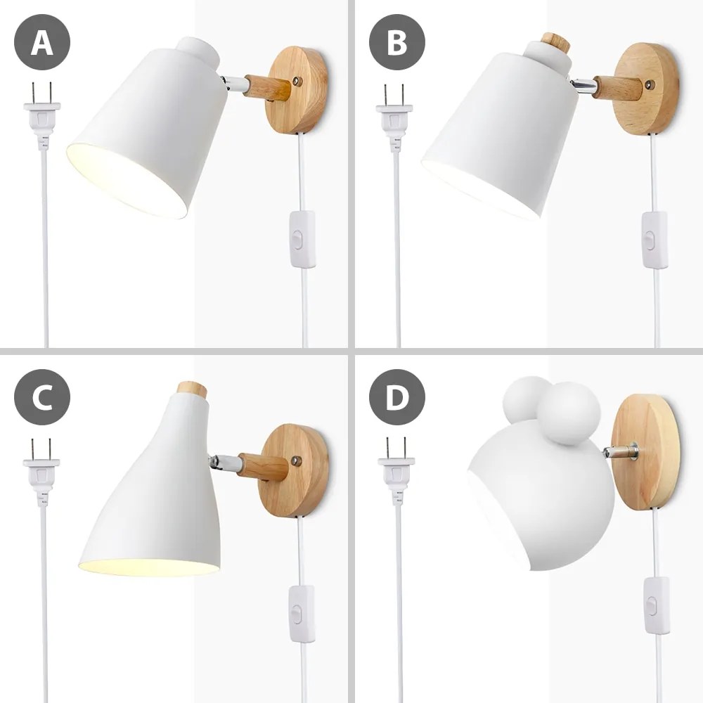 Arandela Luminária de parede de madeira com tomada e cabo de linha 1.2 metros com interruptor botão, luz criativa de cabeceira, tomada eua/ue, 10cm, base de madeira - G - Cinza