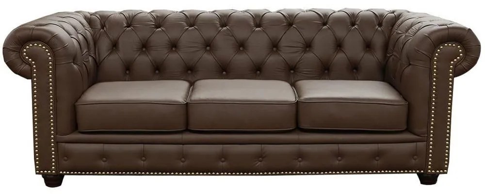 Sofá 3 Lugares Sala de Estar 235cm Chesterfield Pés Madeira Couro Capucino G40 - Gran Belo