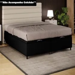 Base Cama Box Baú Casal Queen 158cm Hit Z04 Sintético Preto - Mpozenat