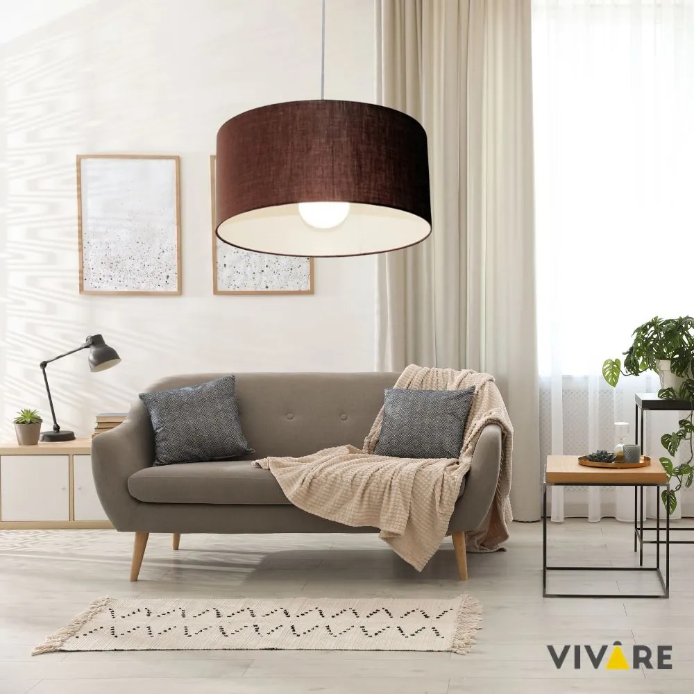 Lustre Pendente Cilíndrico 4052 Cúpula em Tecido 50x21cm Café - Bivolt