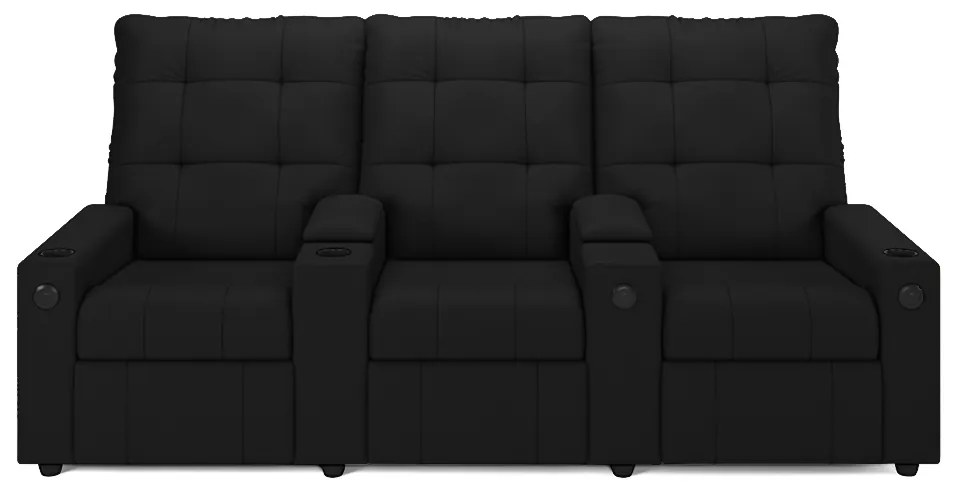 Poltrona do Papai Reclinável Sala de Cinema Movie 3 Lugares Manual Baú USB PU Preto