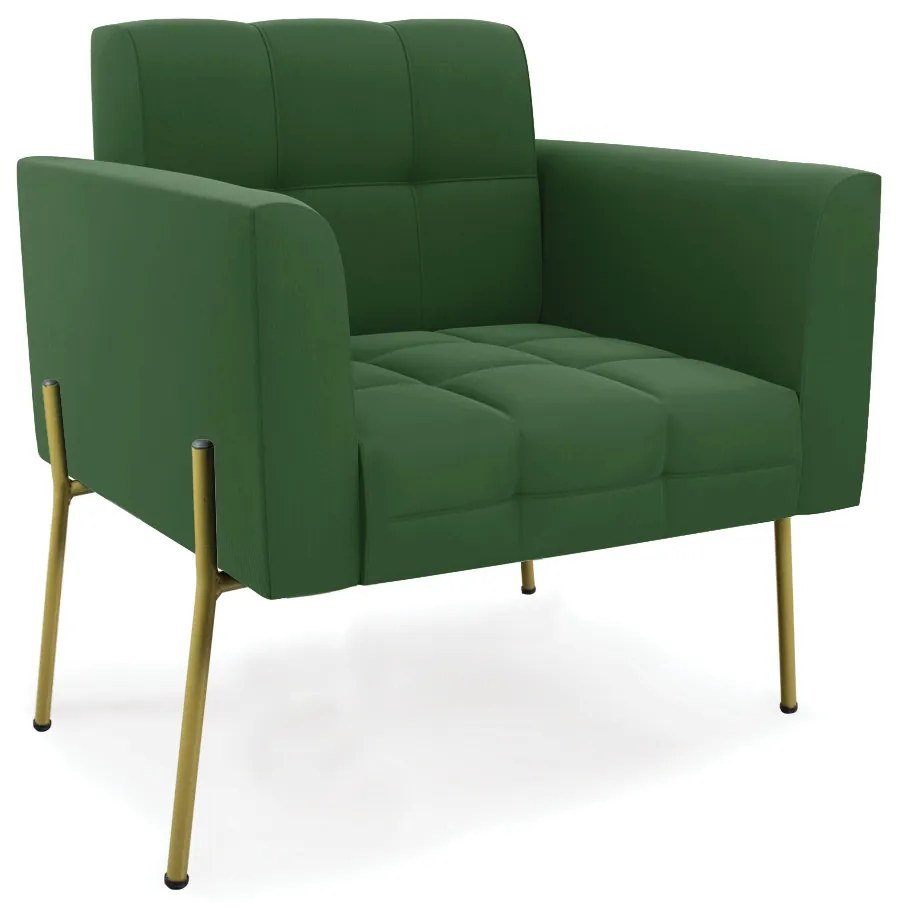 Sofá Namoradeira e 2 Poltronas Pé de Ferro Dourado Elisa Suede D03 - D'Rossi - Verde