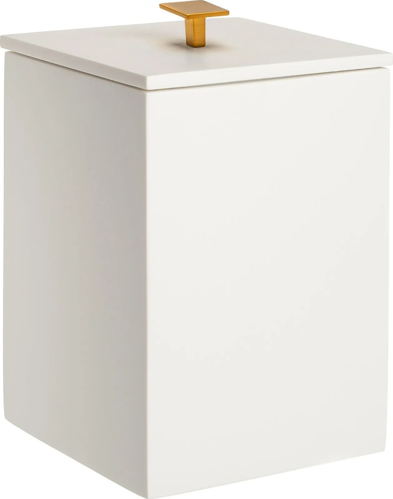 Lixeira de Piso Resina Off White Fosco - Ouro Escovado  Ouro Escovado