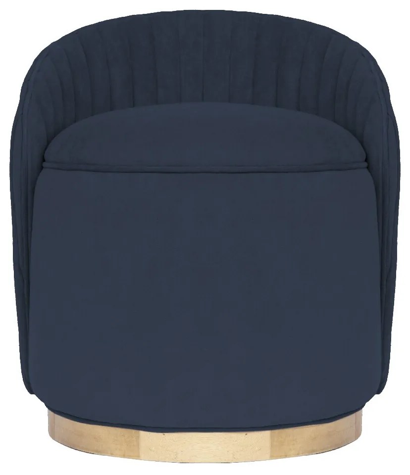 Puff Contemporâneo Max Drapeado - Mel Pinus - Tecido Veludo Azul Safira Kleiner