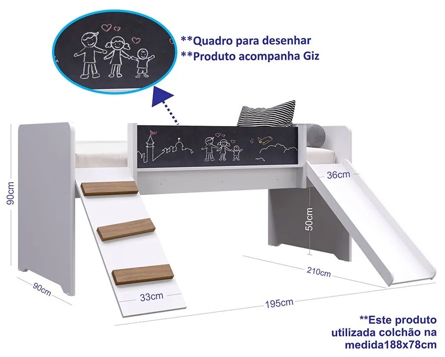 Kit Conjunto Cama Playground e Armário Infantil - Branco