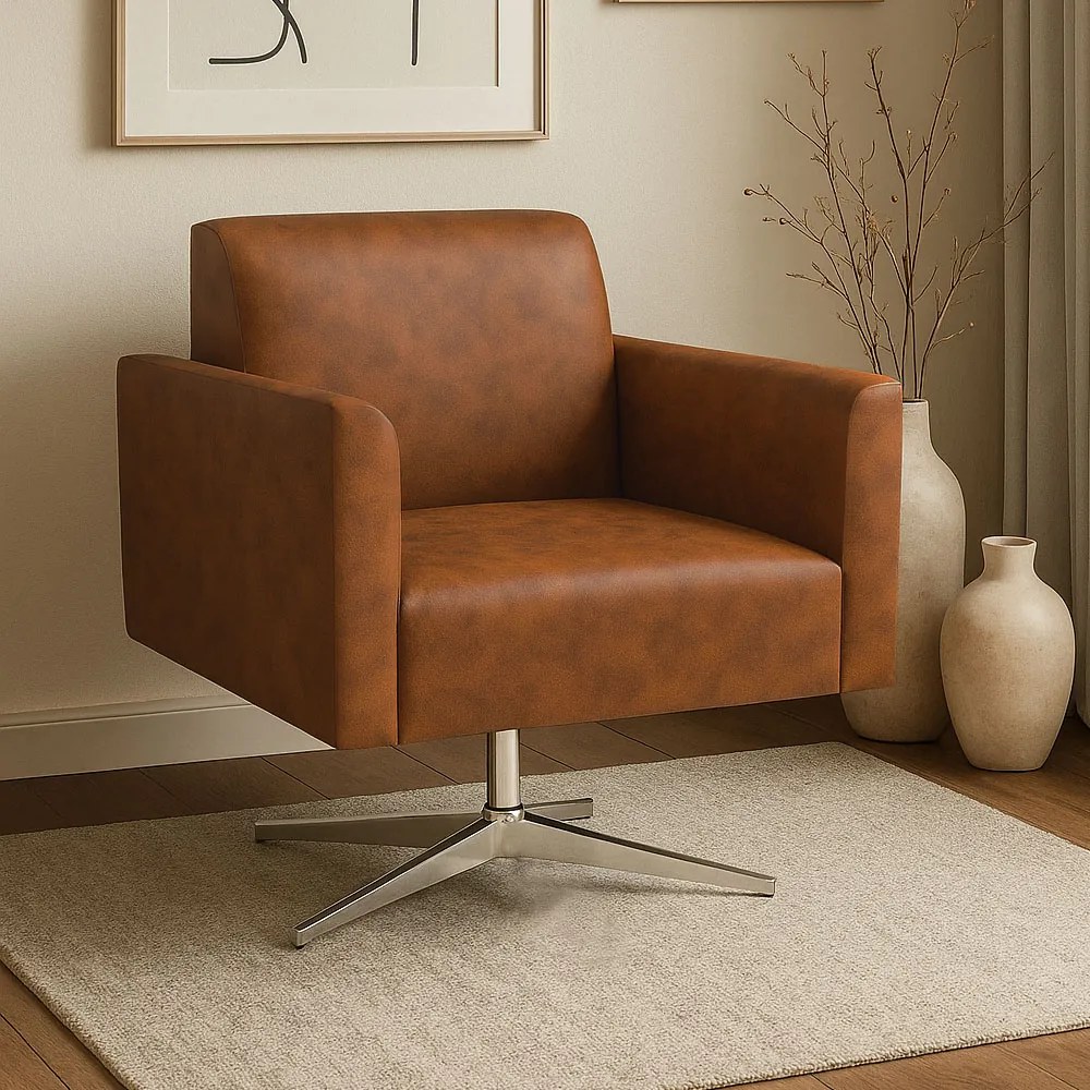 Poltrona Giratória Marisa Corano Nozes Base Cromada