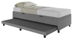 Bicama Box Baú Solteiro 88x188 cm Samy S05 Linho Cinza - Mpozenato