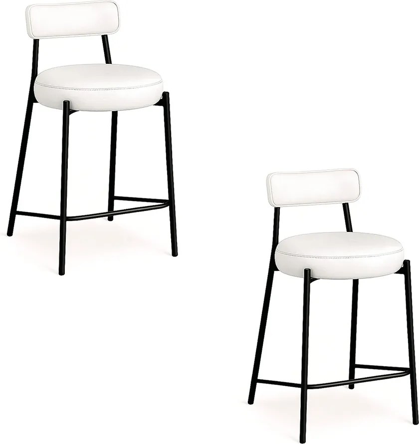 Banqueta Cozinha Alta com Encosto Industrial Preto Kit 2 Londres PU D03 - D'Rossi - Branco